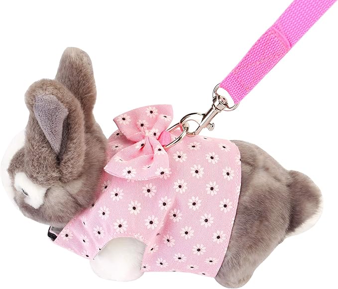 Adjustable Rabbit Harness Leash, Bunny Harness Leash Cute Vest Harness for Rabbit Ferret Bunny Kitten Guinea Pig Walking