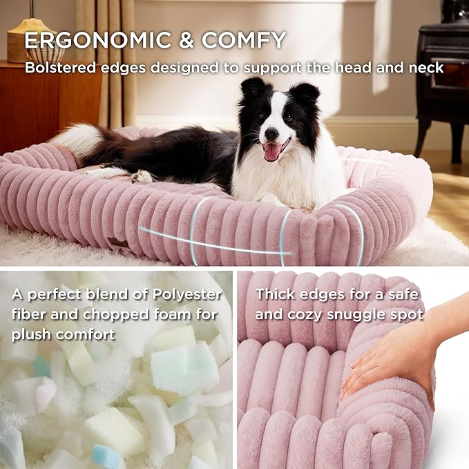 Bedsure Cute Dog Bed for Extra Large Dogs - Washable Furry Puppy Beds, Rectangle Orthopedic XL Pet Beds with Removable Zipper Cover, 43x30x8inches, Blush Pink