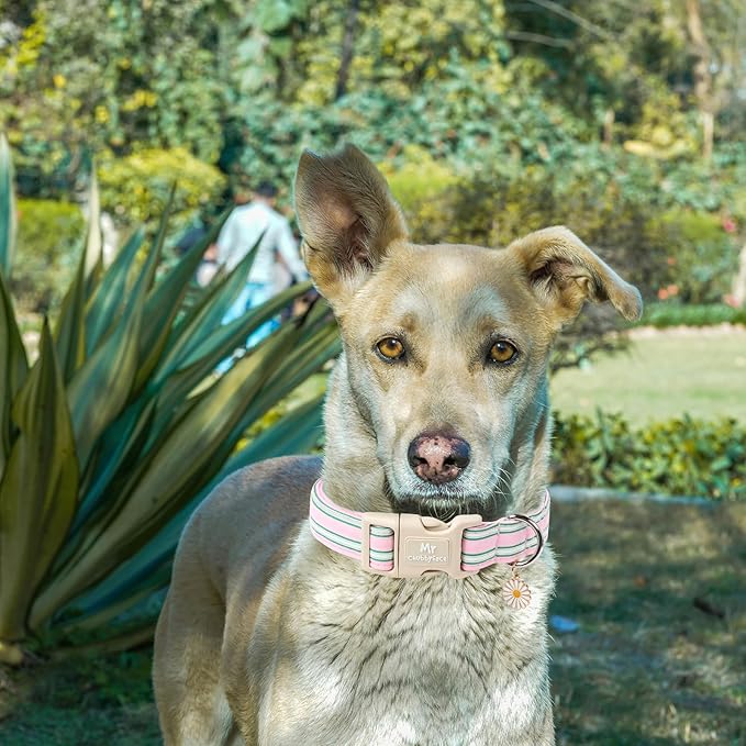 Cotton Dog Collar, Cute Pink Summer Puppy Collar with Plastic Buckle, Adjustable Soft Natural Fabric Pet Collar for Small Medium Large Dogs