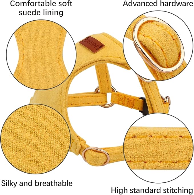 CHEDE No Pull Puppy Harness and Multifunction Dog Leash Set- 8 Colors Soft Adjustable No Choke Escape Proof Cute,Lightweight Pet Vest Harness for Small and Medium Dog (S, Yellow)