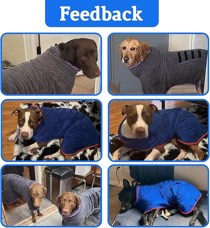 Dog Drying Coat - Fast Drying Dog Towel Robe - Microfiber Super Absorbent Pet Bathrobe, Adjustable Collar & Belly Strap Fast Drying Bath Robe Towel (Large, Red)