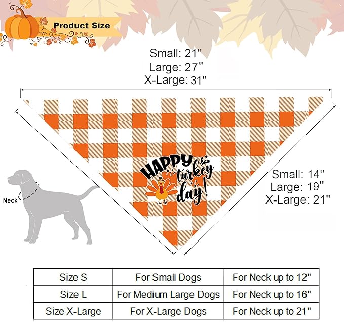 ADOGGYGO Thanksgiving Dog Bandana Fall Autumn Pet Bandana Reversible Triangle Bibs Scarf Accessories for Small Dogs Puppy (Small, Thanksgiving)