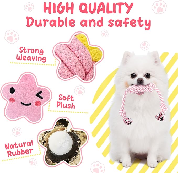 XIUGOAL Pink Puppy Toys for Teething - 23 Pack Puppy Chew Toys for Boredom, Interactive Dog Toys for Puppies, Cute Small Dog Toys with Treat Ball, Squeaky Dog Chew Toys and Ropes