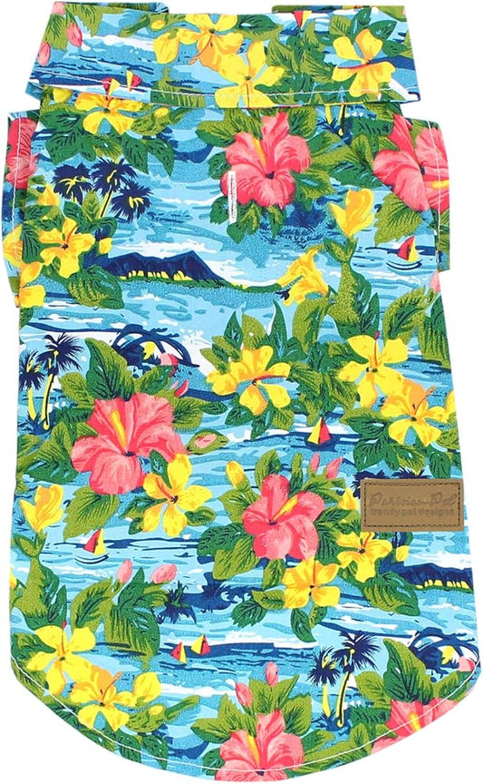 Parisian Pet Hawaiian Dog Shirt - Cotton Summer Dog Clothes - Stylish Beach Outfit - Hook & Loop Closure - Machine Washable XXL