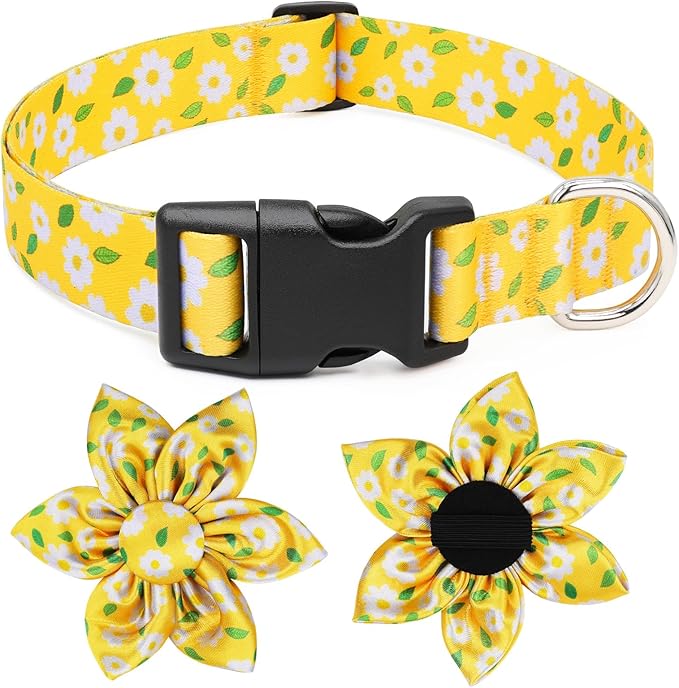 Daisy Yellow Girl Dog Collar Cute Cat Collars Dog Collars with Bow for Small Dogs Floral Colored Options Soft and Fancy Dog Collars for Girls Flower Pattern for Girl Dog Collar S
