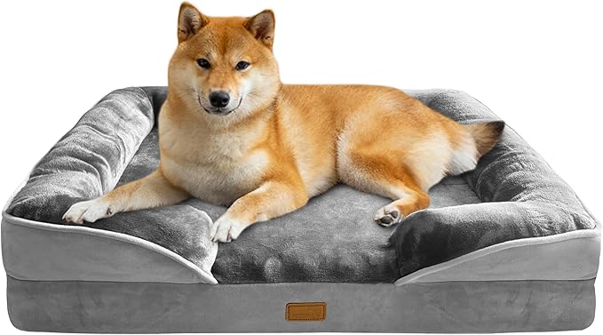 Orthopedic Dog Bed with Sides - Dog Sofa Beds for Large Dogs, Supportive Foam Pet Couch Bed with Washable Removable Cover, Waterproof Lining and Non-Slip Bottom, Grey - L