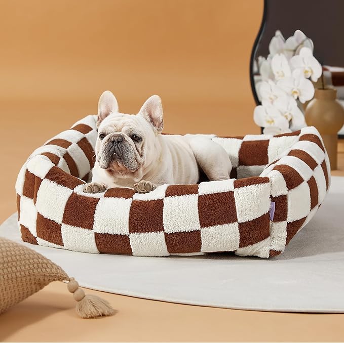 Lesure Cute Dog Bed for Medium Dogs - Washable Pet Beds,Cozy Rectangle Orthopedic Sofa with Jacquard Shaggy Plush & Anti Slip Bottom,30x24x8inches