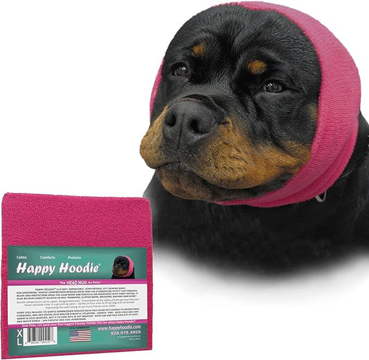 Happy Hoodie The Original Dog & Cat Calming Band, Anxiety Relief/Noise Protection-Grooming-Thunder-Fireworks (X-Large, Pink)