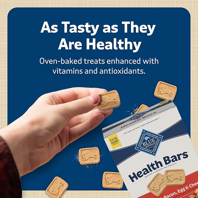 Blue Buffalo Health Bars Crunchy Dog Biscuits, Oven-Baked With Natural Ingredients, Bacon, Egg & Cheese, 3.5 -lbs. Box