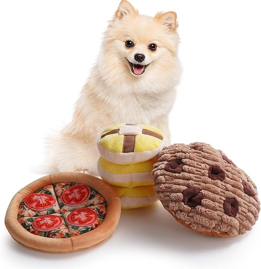 Nocciola Hide Treat Seek Food Dog Toys- Interactive Enrichment Burrow Snuffle Plush Stuffed Puppy Toys, Fun Crinkle Squeaky Durable Entertained Pet Supplies for Small Medium Large Breed, 3 Packs