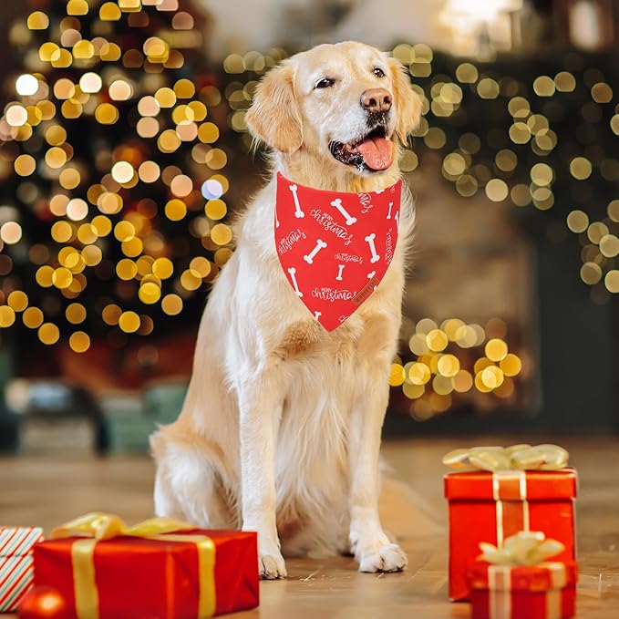 ADOGGYGO Christmas Dog Bandana, Premium Durable Fabric, Adjustable Fit Red Green Merry Christmas Bandanas for Extra Large Dogs Pets (X-Large)