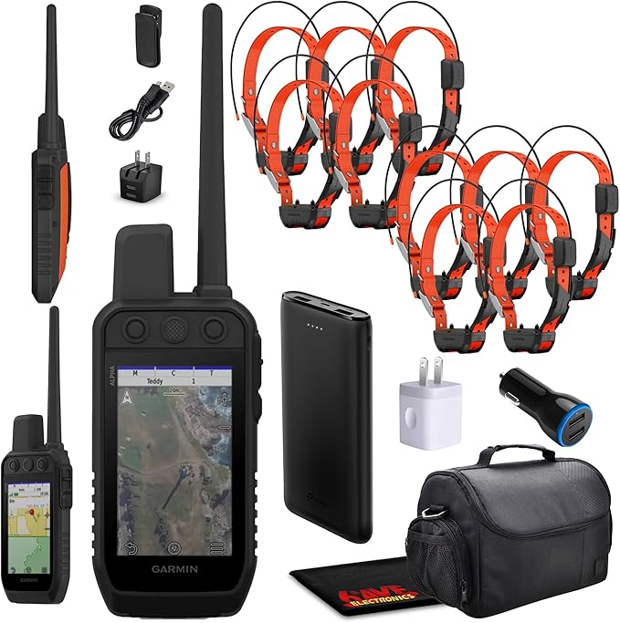 Garmin Alpha 300 Handheld Advanced Tracking and Training System for Hunting Dogs with 10x Garmin Alpha TT25 Dog Collars, GPS + Field Bag + Accessories