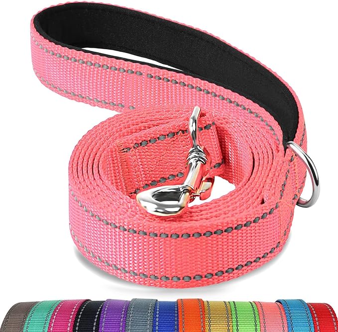 Joytale Double-Sided Reflective Dog Leash, 6 FT/5 FT/4 FT, Padded Handle Nylon Heavy Duty Leashes for Medium & Large Dogs Walking, Neon Pink, 4FT