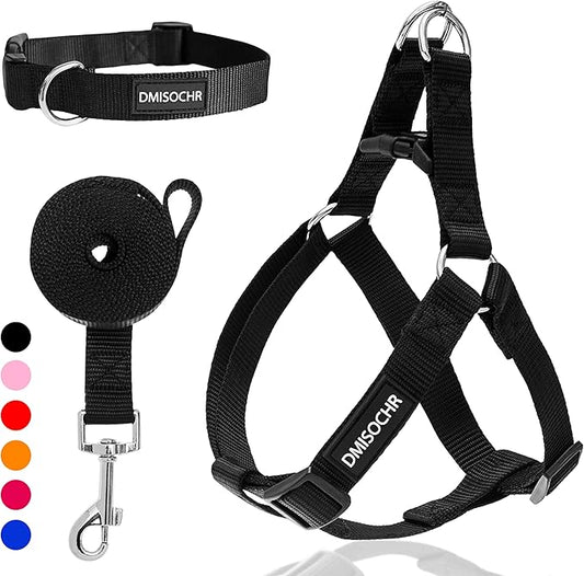 No Pull Dog Harness - Adjustable Step-in Harness & Leash & Collar Set for Small Medium Large Dogs - Escape Proof Soft Pet Harness for Walking, Training, Hiking, Outdoor Activities