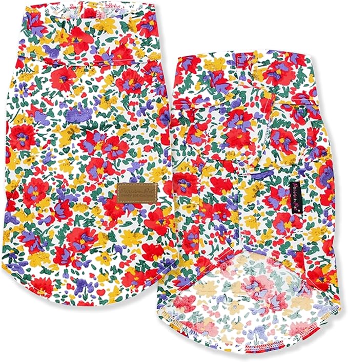 Parisian Pet Floral Dog Shirt - 100% Cotton Summer Clothes - Stylish Beach Outfit - Hook and Loop Closure - Machine Washable - 2XL