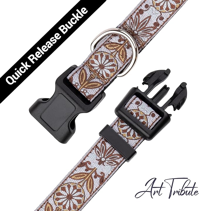 Dog Collars for Small Medium & Large Dogs - Female and Male Patterns on Long Lasting, Adjustable, Strong and Durable, Puppy Quick Release Buckle, White Woven Collar
