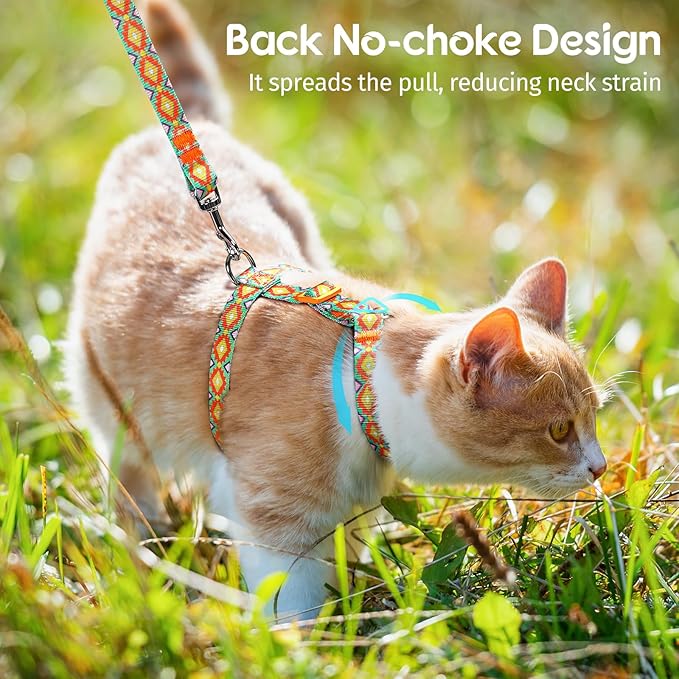 Dooradar Cat Harness and Leash, Escape Proof Adjustable Kitten Vest, Lightweight Soft Pet Straps, Easy Wearing for Small Medium Kitty Safe Walking Travel Control, Multicolor, S