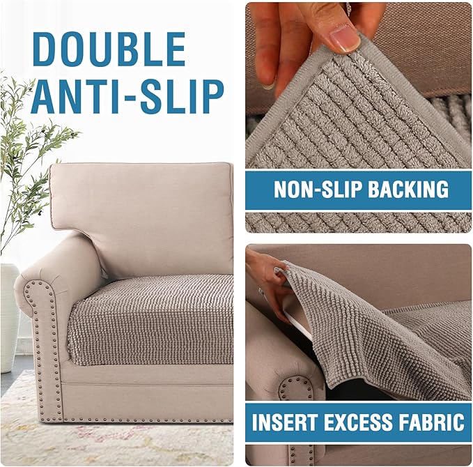 H.VERSAILTEX Plush Chenille Pet Couch Cover Thick Soft Sofa Cover for 3 Cushion Couch Anti Slip Couch Cover Furniture Protector for Dog, Pet, Cat (35" x 74", Taupe)