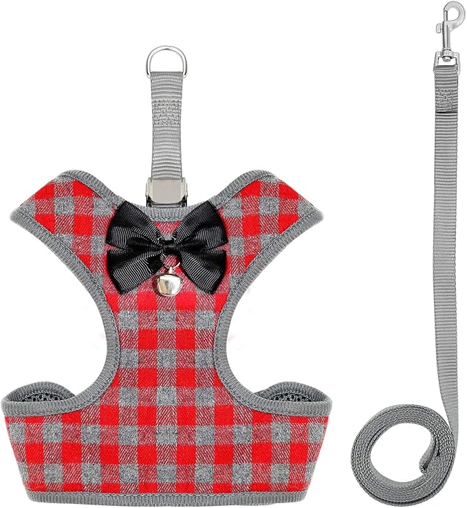Rypet Small Dog Harness and Leash Set - No Pull Pet Harness with Soft Mesh Nylon Vest for Small Dogs and Cats Red L