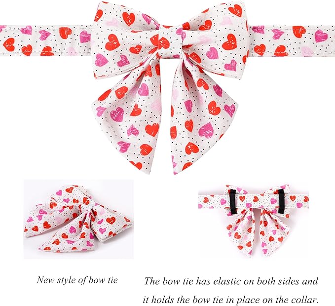 Lionet Paws Valentine's Day Dog Collar with Bowtie, Dog Sailor Bow Collar with Metal Buckle for Dogs, Adjustable Comfortable Dog Collar Girl Gift, XL, Neck 16-26 in