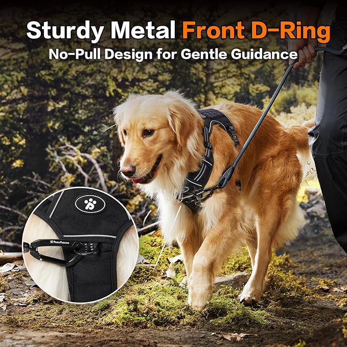 PawsPassion Tactical Dog Harness for Medium Dogs, Chew-Proof Metal Hardware, Heavy Duty No Pull Dog Harness, Reflective Strips, Adjusting Ring, MOLLE System, Hook and Loop Panel (Stealth, M)