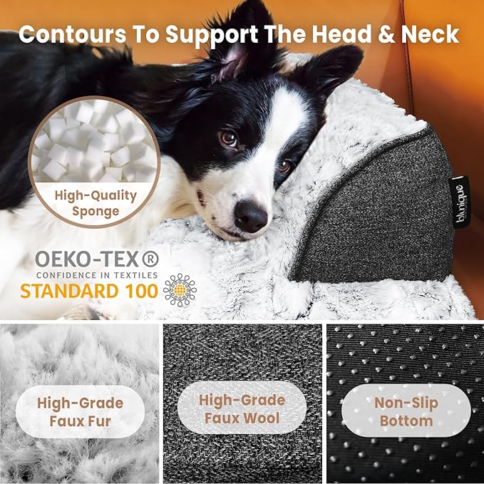 Calming Large Dog Bed for Couch, 41 x 37 inch Removable Couch Cover for Dogs Washable, Non-Slip Fluffy Plush Dog Sofa Mat for Furniture Protector - Grey