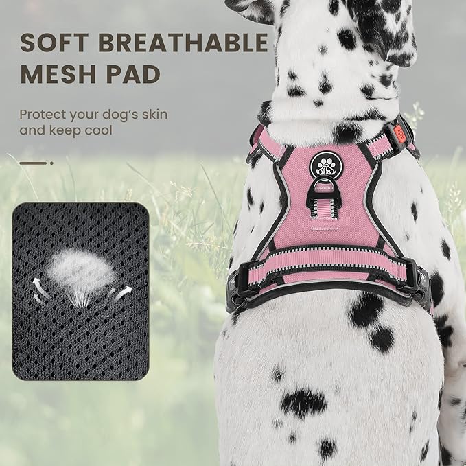 FURRYFECTION Dog Harness | No Pull Dog Harness | Reflective Oxford | Padded Handle | 4 Adjustable Straps | 2 Leash Clips | No Choke Pet Vest Harness for Small Medium Large Dogs | Pink | S