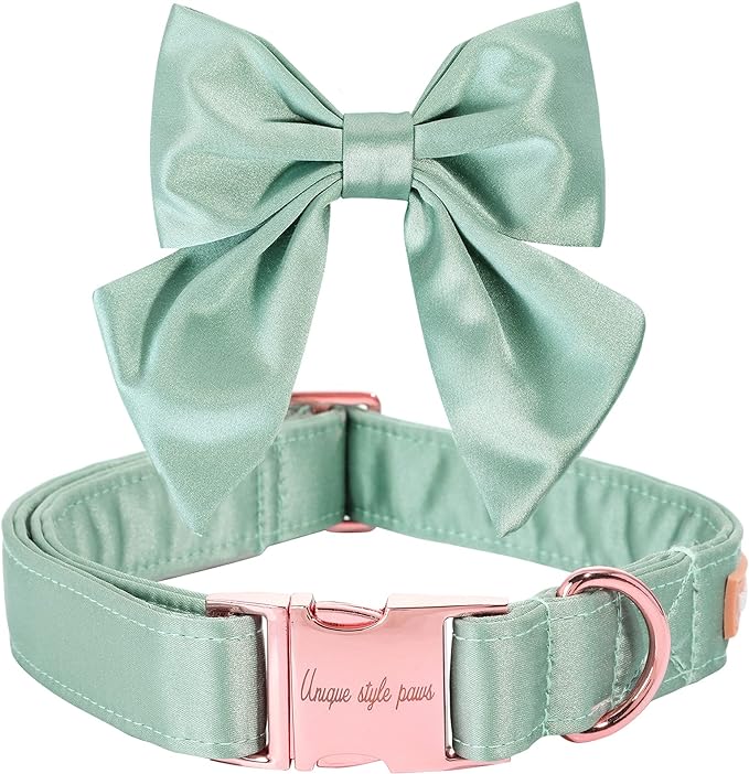 Unique style paws Silk Green Color Dog Collar Adjustable Durable Dog Collar with Bow Wedding Bowtie Collar for X-Large Dogs