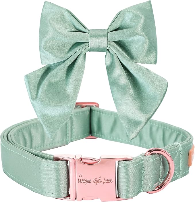 Unique style paws Silk Green Color Dog Collar Adjustable Durable Dog Collar with Bow Wedding Bowtie Collar for X-Small Puppy and Cats