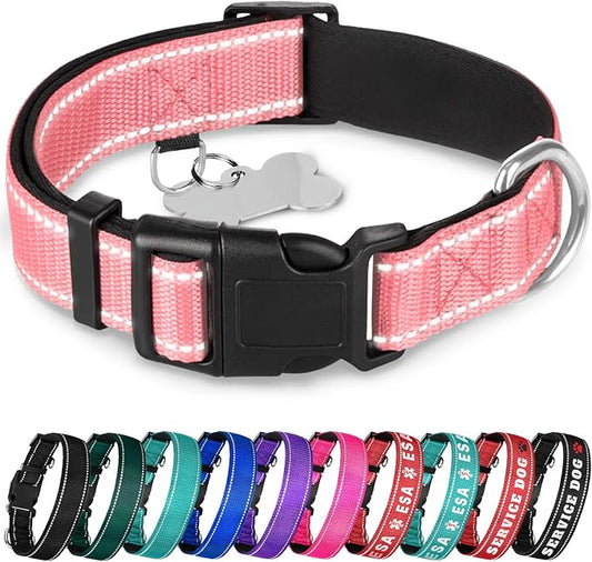 TECEUM Reflective Pet Collar – Pink – S – Extra Soft Padding – Basic Nylon Dog Collar – Quick Release Buckle – Fits Small, Medium and Large Dogs, Puppies, Cats – ESA & Service Dog Options