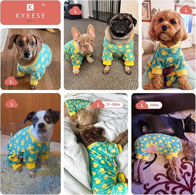 KYEESE Dog Pajamas Stretchy Pet Jammies Coat Comfy Pet Onesie Costume Velvet Dog Pajamas Small Sized Dogs Soft Dogs Clothes Pjs with Yellow Ducks Pattern, Large