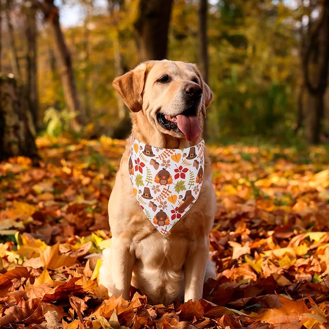 ADOGGYGO Thanksgiving Dog Bandana, Pumpkin Turkey Pet Scarf, Multi Size Offered, Fall Autumn Leaves Thanksgiving Bandanas for Extra Large Dogs Pets (X-Large)