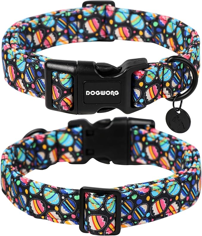 DOGWONG Easter Dog Collar, Black Egg Dog Collar Soft Durable Adjustable Costume Cute Easter Puppy Collar for Small Medium Large Dog