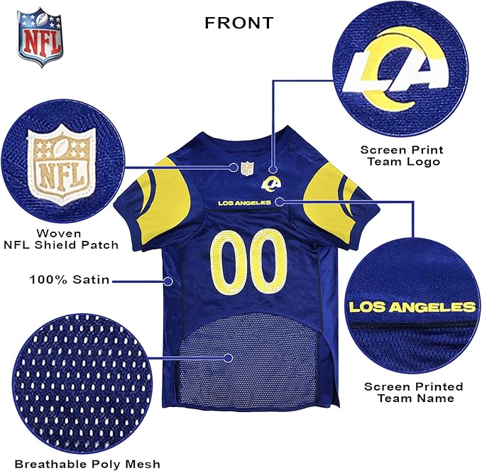 Pets First NFL Los Angeles Rams Dog Jersey, Size X-Small - Best Football Jersey Costume for Dogs & Cats