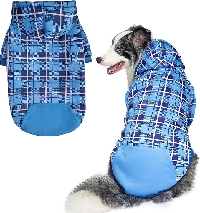 EXPAWLORER Plaid Dog Hoodie - British Style Warm Dog Sweater Shirt with Leash Hole,Pitbull Clothes Outfits,Winter Coat Apparel for All Breeds Puppy Girl Boy-Cat Apparel