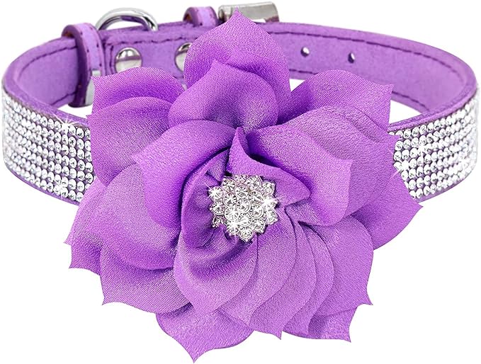 Rhinestone Dog Collar, Cute Dazzling Sparkling Soft Suede Leather Dog Cat Rhinestone Collar Crystal Diamond Pet Dog Puppy Collar (Purple5, XXS), XX-Small