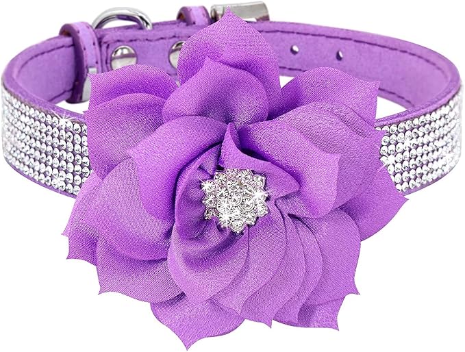 Rhinestone Dog Collar, Cute Dazzling Sparkling Soft Suede Leather Dog Cat Rhinestone Collar Crystal Diamond Pet Dog Puppy Collar (Purple6, M), Medium