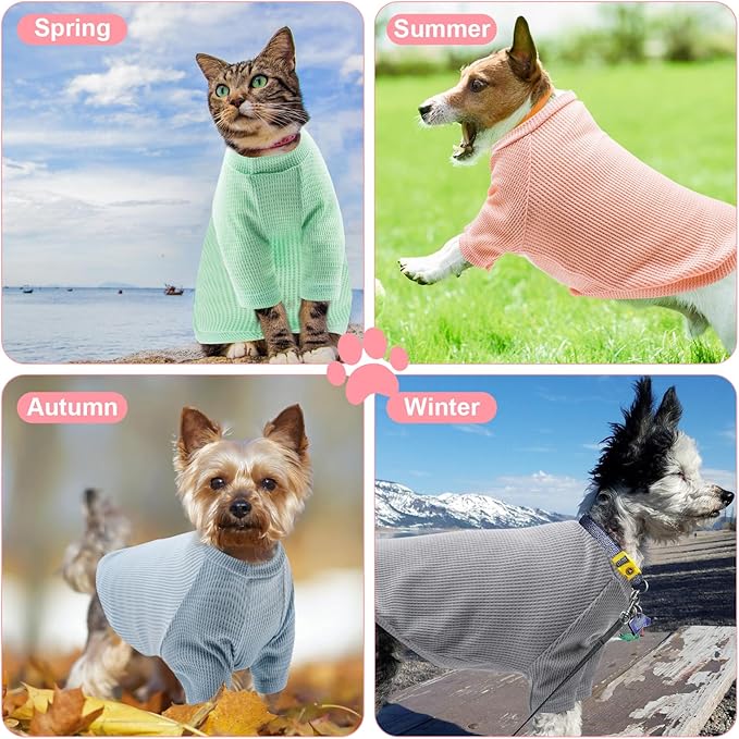4 Pack Dog Shirts Waffle Dog Clothes for Small Medium Dogs, Stretchy Dogs Boy Girl Dog T-Shirts Lightweight, Soft and Breathable Puppy Kitten Dog Shirts for Chihuahua