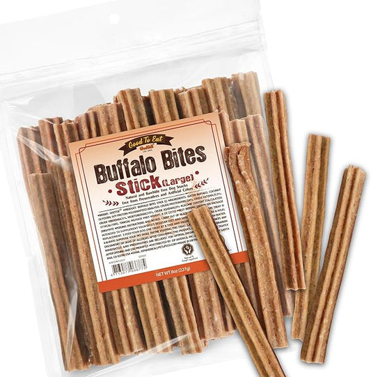 Gootoe Buffalo Dog Treats, Buffalo Bites Stick (Large) 8oz - Natural Low-Fat Chews for Training & Rewards, Limited Ingredient, Perfect for Medium Dogs, Resealable Bag