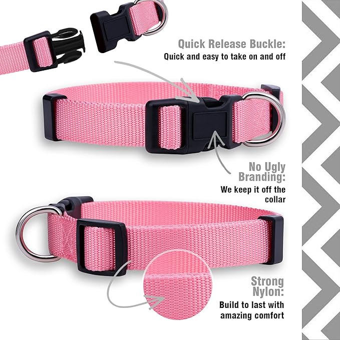 Native Pup Basic Nylon Dog Collar, Adjustable for Small, Medium, Large pet and Puppies Accessories, Cute Colors for Male, Female, boy, Girl, Puppy (Large, Pink)