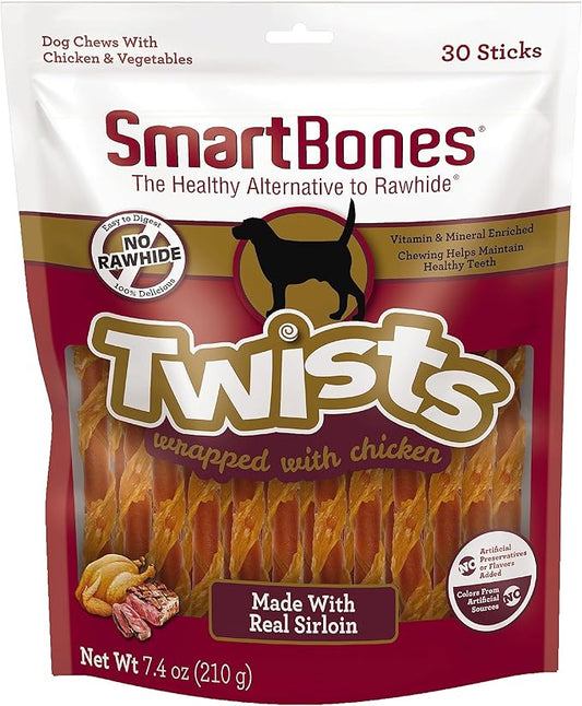 SmartBones Twists Wrapped with Chicken Made with Real Sirloin, 30 Count, Treat Your Dog to a Rawhide-Free Chew, 1 Count (Pack of 1)