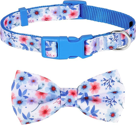 azuza Dog Collar with Bow Tie, Soft and Comfortable Adjustable Bowtie Dog Collar for Puppy and Small Dogs (XS, Gerbera)