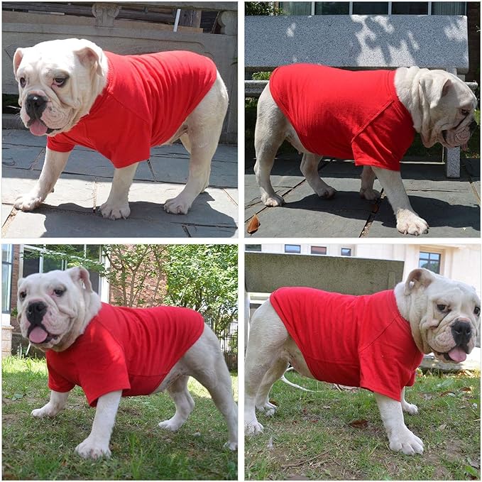 Lovelonglong Bulldog Clothes Dog Clothing Blank T-Shirt Tee Shirts for French Bulldog English Bulldog American Pit Bull Pugs 100% Cotton Skin Care Red B-M