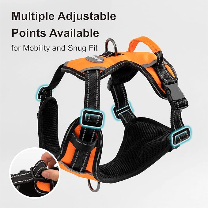 No Pull Dog Harness, Reflective Walking Dog Harness with Easy Control Handle and Front & Back Clips,Adjustable Breathable Soft Padded Dog Vest Harness for German Shepherd Dog,Orange,XL