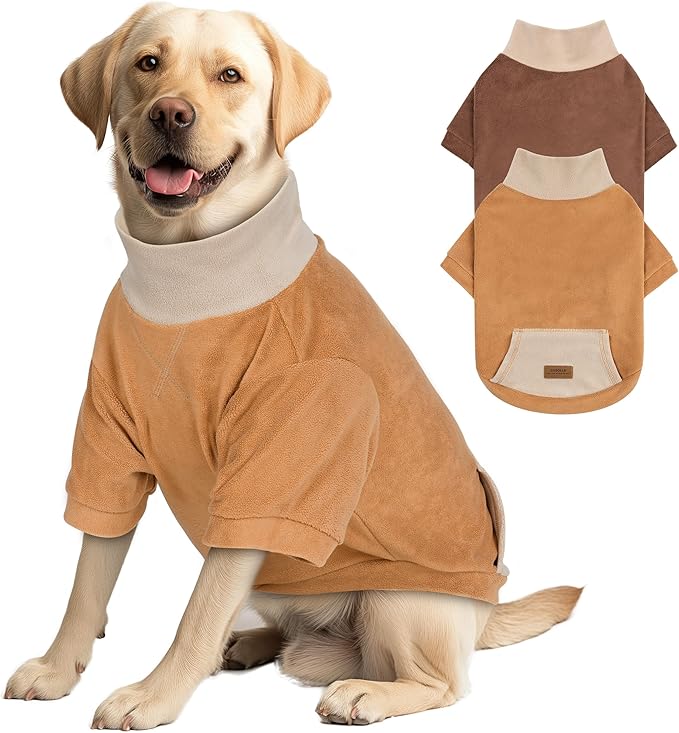 cyeollo 2 Pack Dog Sweaters for Large Dogs, Soft Turtleneck Large Dog Sweaters Male Female, Warm Dog Sweatshirt, Stretchy Comfortable Pullover Dog Winter Clothes, Khaki & Orange 2XL