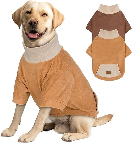 cyeollo 2 Pack Dog Sweaters for Large Dogs, Soft Turtleneck Large Dog Sweaters Male Female, Warm Dog Sweatshirt, Stretchy Comfortable Pullover Dog Winter Clothes, Khaki & Orange 2XL