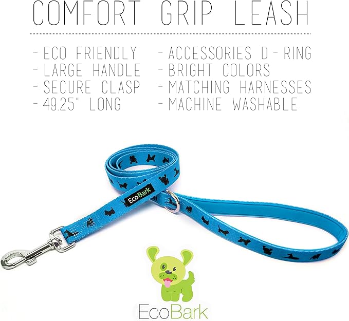 EcoBark Dog Leash - Soft & Reflective Comfort Training Leashes with Padded Handle - Strong Durable Heavy Duty - Training and Pulling for Small, Medium or Large Dogs (Sky Blue)