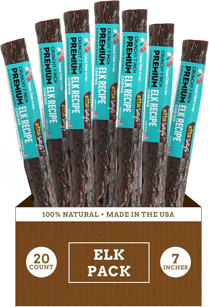 etta says! Premium Crunchy 7" Elk Dog Chews - Grain-Free Dog Treats, Good for Teeth, Easy to Digest - Made in The USA (20 Count Pack of 1)