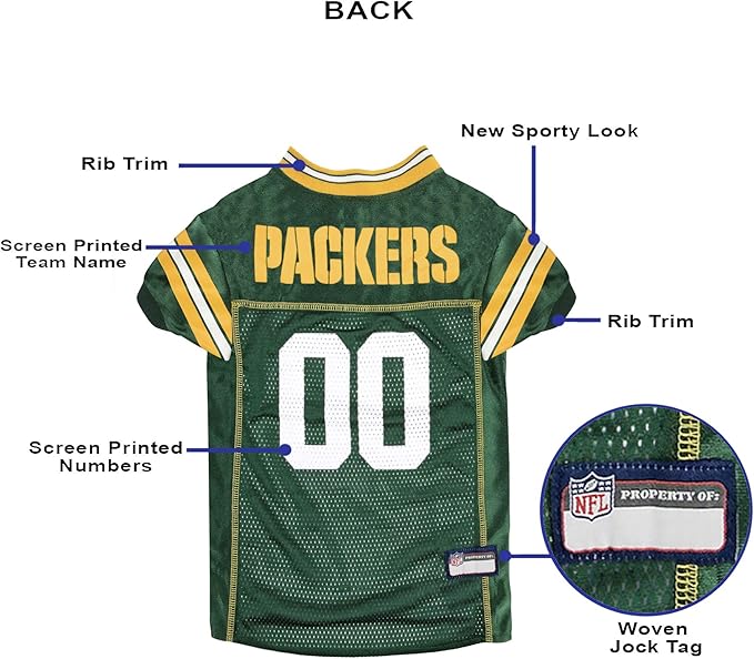 Pets First Green Bay Packers NFL Dog Jersey - Size 3X-Large. Dog & Cat Football Jersey Costume