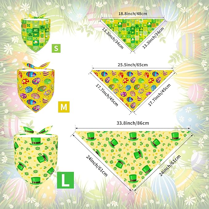 30 Pcs St.Patricks Day Easter Dog Bandanas Bulk 18 Inch Dog Bandanas for Small Dogs Breed Adjustable Puppy Cats Polyester Scarves Party Grooming S